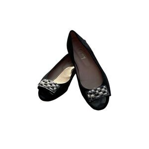 FS/NY French Sole Black Open Toe Flats Slides Slip on Size 7B
